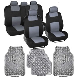 BDK PolyPro Car Seat Covers, Full Set – Front and Rear Split Bench Protection, Includes 4PC Vibrant Metallic Floor Mats, Easy to Install, Fits Most Auto Truck Van SUV