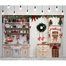7X5ft Christmas Background Christmas Kitchen Photography Backdrops for Christmas Indoor Photobooth Decorations Photo Studio Newborn Baby Portrait Props