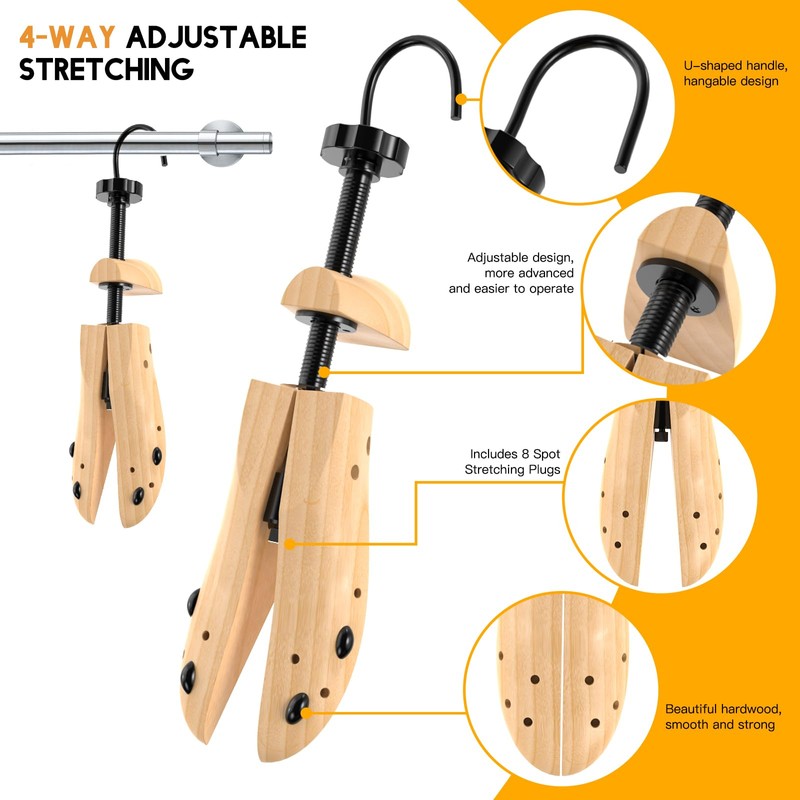 UHIAGREE Wooden Shoe Stretcher, 4-Way Shoe Expander Widener Shoe Tree