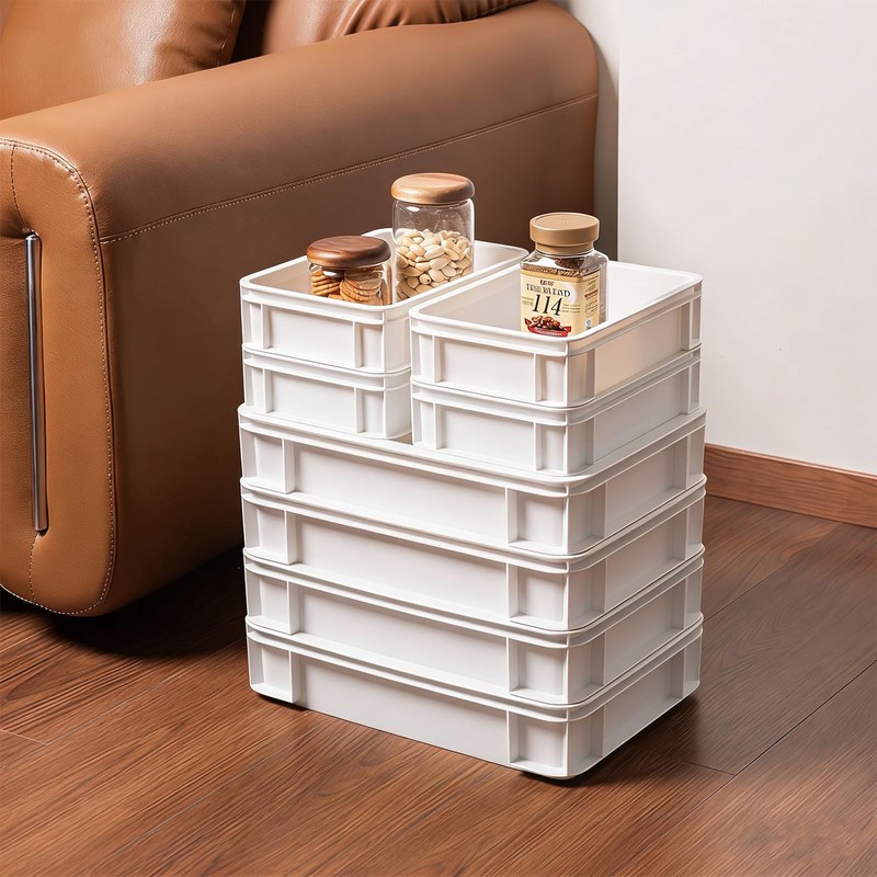 PiJeyiee Plastic Industrial Storage Bin, Multi-Purpose Organizer Tote for Bathroom,