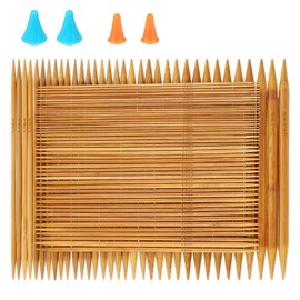 RELIAN Double Pointed , 75 Pcs Bamboo Knitting Needles Set, 15 Sizes from 2.0mm-10.0mm(8 Inches Length)+ 4Pcs Knitting Needles Point Protectors