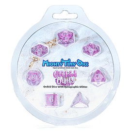Gate Keeper Games & Dice: Mighty Tiny Dice: Orchid Buds - 7 pc - RPG Dice Set, Holographic Glitter, 12mm Resin Dice, Holographic Style Layered Dice