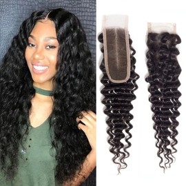 2x6 Deep Wave Lace Closure Human Hair Deep Part 2x6 Transparent Hd Lace Closure With Baby Hair Color Black 12 Inch