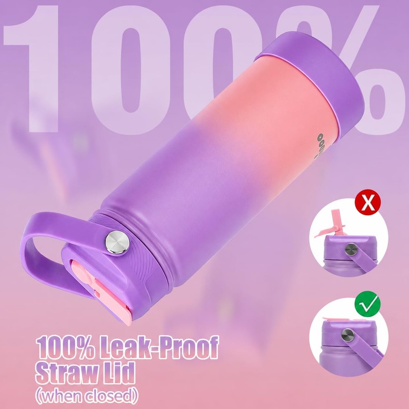 18oz Ceramic-Lined Kids Water Bottle, Insulated Water Bottle kids School