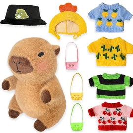 AKASENKO Juguete de Peluche de Capibara,kapibara muñeco Guppy Hamster Peluche,Lindo Juguete de Peluche,Regalo para los Mejores Amigos y niños, niños y niñas. (9 Prendas y Accesorios)