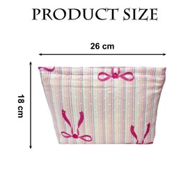 Torytoe Women's Make-Up Bag, Travel Cosmetic Bag with Zip, Toiletry Bag, Portable Make Up Organiser Bag for Girls, Travel, Home, Shopping, Striped bow, Freshness