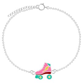 LOVE YOUR CITY Roller Skates Bracelet. Perfect Gifts for Girls, Children. High Quality Children's Jewellery Made of Sterling Silver with Enamel. Adjustable from 14 to 17 cm., Sterling Silver