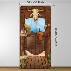 Western Cowboy Door Cover Party Decoration, Western Birthday Party Supplies, Large Fabric Wild West House Barn Cowboy Door Sign Banner Backdrop Theme Party Favors, 70.7 x 35.4 Inch