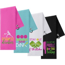 Hosuly 4 Pieces Funny Dinkball Towels Microfiber Cotton Athletic Towels with Clip Embroidered Towel Gift for Men Women Dinkball Lovers(Women,Elegant)