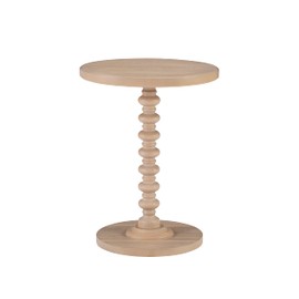 Powell Tarkin Round Natural Wood Turned Spindle Pedestal Side Accent Table