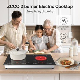 ZCCQ Electric Cooktop,110V 2400W,Countertop and Built-in Electric Stove top,2 Burner induction Cooktop with11 Power Levels,Child Safety Lock, Timer, LED touch control,Overheat Protection