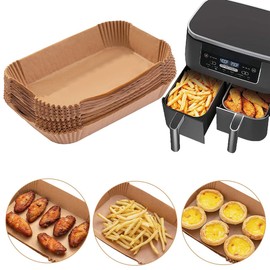 Air Fryer Disposable Paper Liner, 200 Pack Baking Paper for Ninja Foodi DZ201 DZ401 Dual Air Fryer, Food-Grade Non-Stick Waterproof Oil-Proof Parchment Liners (9 x 6 inch)