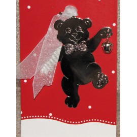 Silvertone Ornament with Bell - Teddy Bear - New