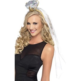Smiffys Hen Night Ring Headband, White with Veil, Hen & Stag Night Fancy Dress, Hen Party Dress Up Hen & stag / adult items