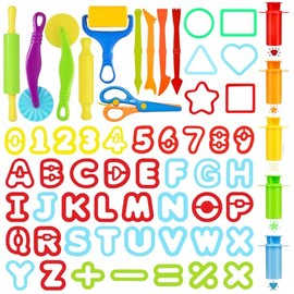 LCY WEDSHI Dough Tool Set, 62 Pcs Dough Tools Sets for Kids Ages 4-8, Dough Accessories Includes Alphabet Numbers Shapes, Cutters Roller, Rolling Pins, Safety Scissors, Plastic Knife