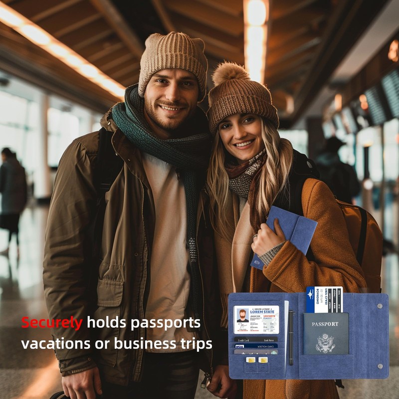 WALNEW Passport Holder for Travel, RFID Blocking Passport Book Wallet