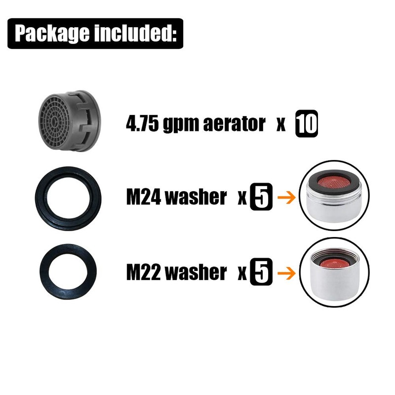 JQK Faucet Areator, 4.75 GPM Insert Aerators 10 Pack Replacement