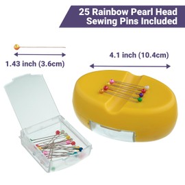 The Quilted Bear Magnetic Needle Tray - Magnetic Pin Cushion with 25 Pearl Head Sewing Needles and Practical Plastic Needle Drawer for Sewing Needles and Sewing Accessories (Yellow)