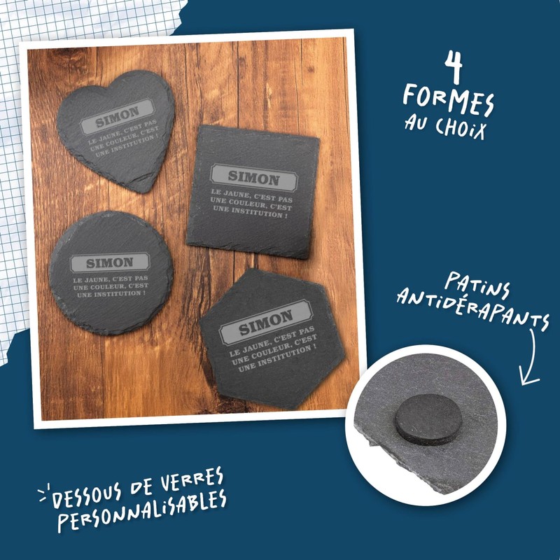 Untersetzer aus Schiefer, Herzform, personalisierbar – Pastis-Design – originelle Geschenkidee