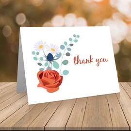 Quni Brand Floral Thank You Cards - Floral Note Card Set (24 cards and blank envelopes)