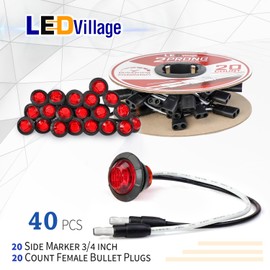Ledvillage 20 Pcs 3/4 Inch Side Marker Red Light with Connector and 2 Prong Harness Roll Female Plugs (20 Counts) Indicator Light, Clearance Light for Truck Trailer Pickup