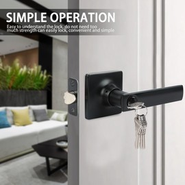 JESSTTI Entry Door Handle Locks with Keys,Square Locking Door Lever for Office,Bedroom,Black Door Handle,Suit for Right & Left Sided Doors,Secure Reversible Door Handle with Lock and Key 4Pack