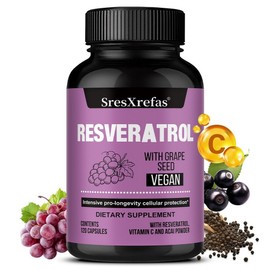 Resveratrol + Grape Seed Vegan Capsule - Vitamin C and Acai Berry Powder - Plant antioxidant nutrition that promotes cell protection, 1 piece, 60 tablets / 레스베라트롤+포도씨 비건 캡슐 - 비타민C와 아사이베리 파우더 - 세포보호 촉진 식물 항산화 영양공급, 1개, 60정