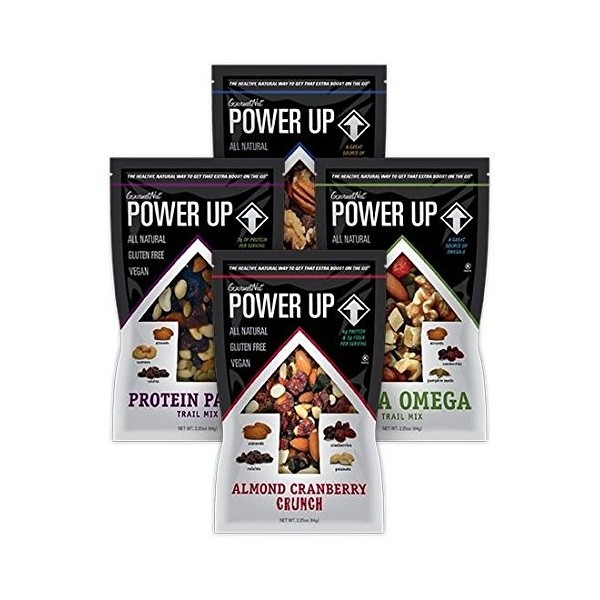 Power Up Trail Mix Variety Pack (8 individual snack bags) Protein Packed, Antioxidant Mix, Almond Cranberry Crunch, Mega Omega