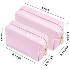 Sohynca Juego de 2 bolsas de cosméticos de piel sintética para mujer, bolsa de maquillaje minimalista para uso diario, bolsa de almacenamiento portátil pequeña bolsa de cosméticos limpia resistente al agua para viajes, Voilet Rosa, Diario