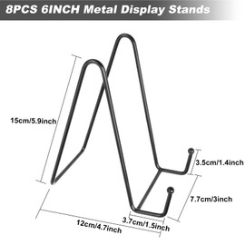 Abaigeal 8 PCS Plate Stands for Display, 6 Inch Metal Display Stands, Black Plate Display Stands Holder Picture Frame Stand Easel Stand Book Stands for Photo, Plate, Books and Tabletop Art