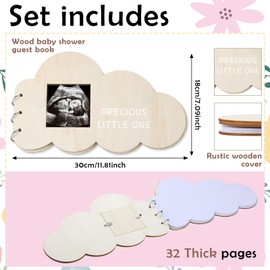 Weekgrat Baby Shower Guest Book with Photo Frame Alternatives Wood Baby Shower Sign in Guest Book Baby Shower Games for Guest Cloud 35 Pages Guest Book for Boy Girl Parents Gift Keepsake Decoration
