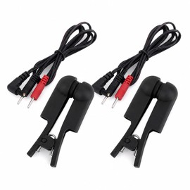 Pack of 2 Microcurrent Ear Clip Electrodes, Conductive Ear Clips with Copper Foil Pin Cable 1.2 m, TENS Electrodes Accessories for Compatible Microcurrent Device and Electrodes Tens Device