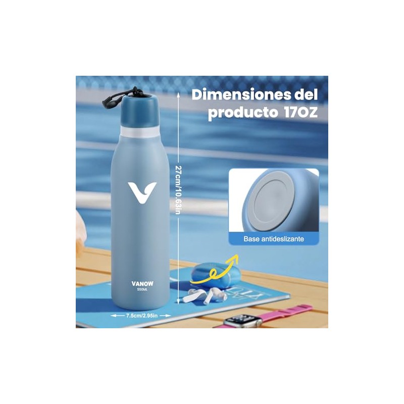 E T EASYTAO Botella de Agua con Doble Pico, 17oz