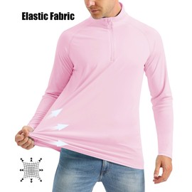 Long Sleeve Dryfit Shirts for Men 1/4 Zip Workout Shirts Sun Shirts UPF Shirts Uv Shirts UPF 50 Shirts Athletic Shirts Summer Shirts Light Pink