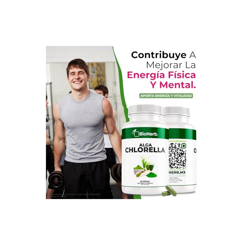 Bioherb Alga Chlorella Orgánica 100 Pura Cápsulas 500 Superfood Natural