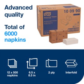 Tork Xpressnap White Dispenser Napkin N4, 2-ply, 1/2 Fold, One-at-a-Time Dispensing,12 x 500, 8.5" x 6.5", 100990