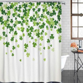 St Patrick Shower Curtain 72 inches Long Spring Shamrocks Polyester Fabric Shower Curtain with Hooks,Waterpoof Shower Curtains for Bathroom Showers and Bathtubs 60x72in