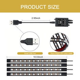 waswale 4 PCS Car Interior One to Four LED Atmosphere Light, 48SMD Super Bright Voice-Activated Light Strip, Multi-Mode Adjustable USB Plug-and-Play Decorative Light, Universal for Car (Multicolored)