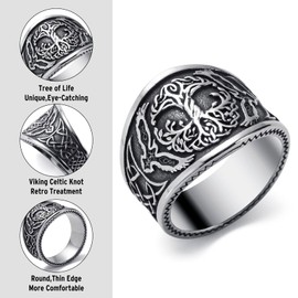 KIRTIJW Viking Rings for Men Norse Viking Tree of Life Ring Jewelry for Men Size 9