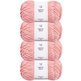 Pretty Jolly 4 Skeins Easy Crochet Yarn Soft Knitting Yarn for Beginners Cotton-Nylon Blend Yarn Easy-Use Yarn for Starters Crochet Kit Making Yarn for DIY Craft Total Length 4×50m(4×50g)(Pink)