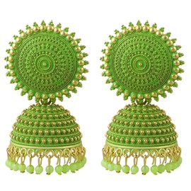 Fashion Frill Women's Jewellery Earrings For Women Traditional Gold Plated Floral Golden Pink Jhumkas Pearl Studded Drop Earrings For Women Gift For Sister, Onesize, Brass, Pearl