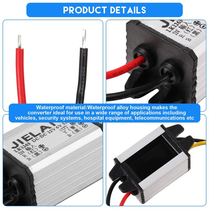 2 Pcs Waterproof Car Power Converter, 12V to DC 6V
