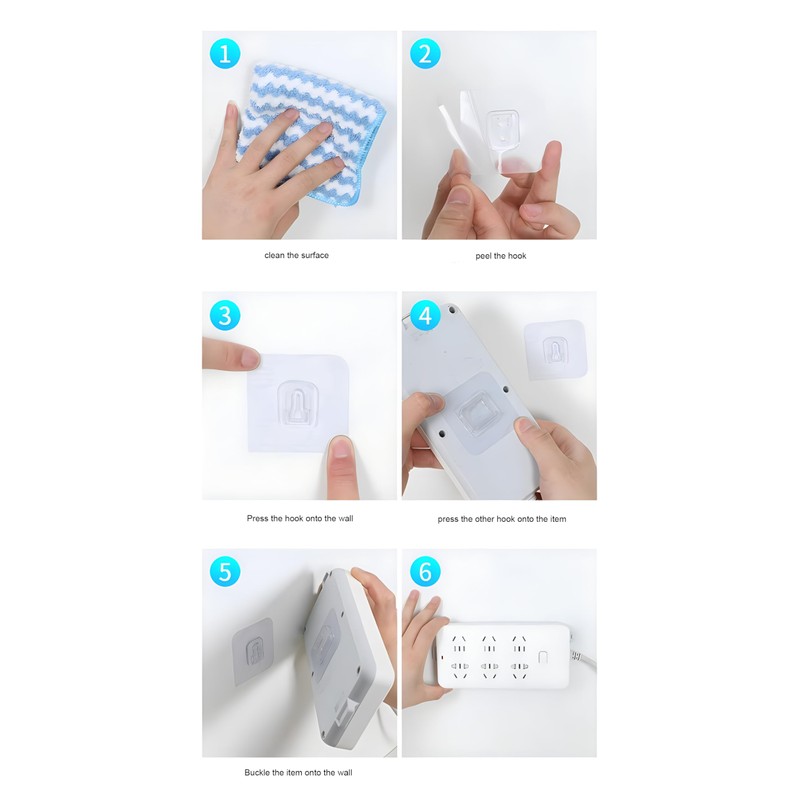 YOFAN 10 Pairs Clear Double-Sided Adhesive Wall Hooks - Mounted