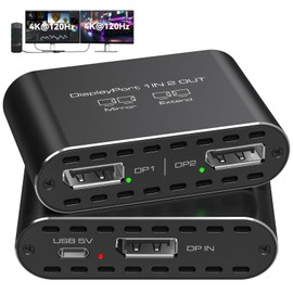 JCYMELE Dual 4K @ 120Hz Extended Display Port to 2 DP Adapter Display Port Splitter for Two Monitors 1 in 2 Out Support MST & SST Mode for PC Laptop Computer Graphics Card