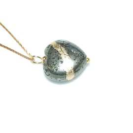 Kintsugi Petite Pyrite Broken Heart Mended with 23k Gold, Cord Necklace