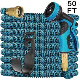50FT/100FT Expandable Garden Water Hose with 10 Function Nozzle:_BLUE B_50FT