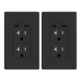 ELEGRP 65W Ultra-Speed USB C Outlet Receptacle for Laptop, 20 Amp Wall Outlet with USB C Ports, Tamper Resistant USB Outlet, Wall Plate Included, UL Listed, 2 Pack, Matte Black