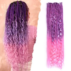 Hippie and Boho Wavy Dreadlock Extensions Sets,3 in 1 Mixed Synthetic Dreads Extensions, Handmade Soft Lightweigth Single Straight & Curly Style Dreadlock for Women(26",16 locs,Purple/Pink)