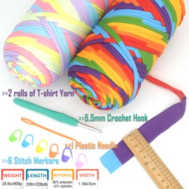 2 Pack Tshirt Yarn for Crochet,Rainbow T Shirt Soft Elastic Fabric Chunky Thick T-Shirt Crochet Yarn for Crocheting Knitting Beginner Hand Knitting Bag/DIY Craft/Home Decor 2 * 400G-Pink Green