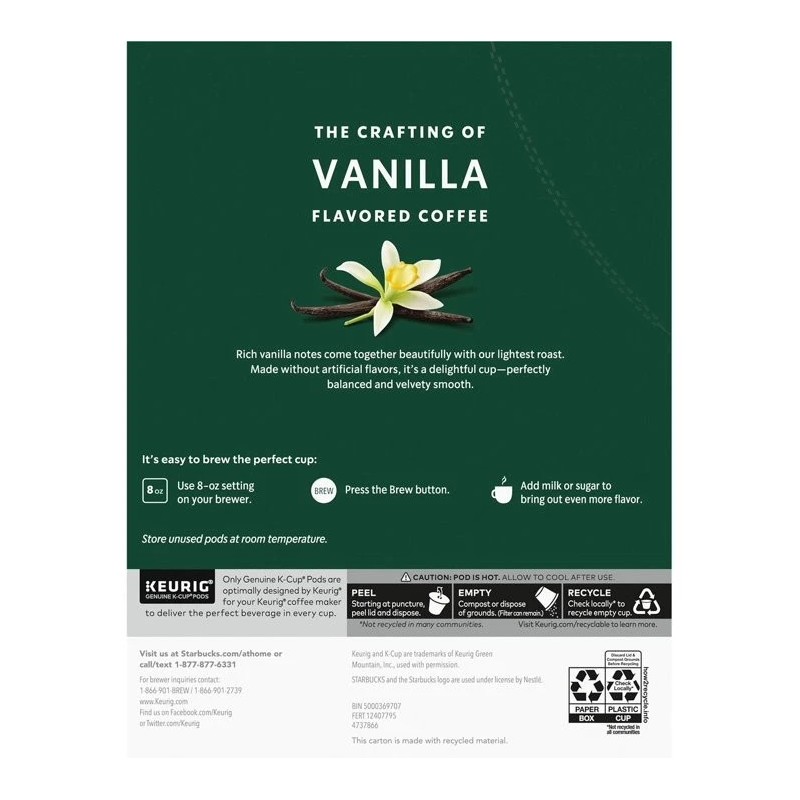 Starbucks Vanilla Flavor Coffee K-cup, 64 ct.